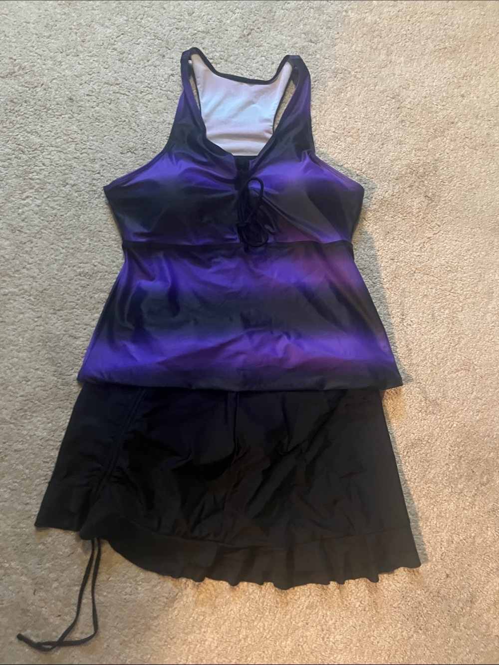 Women’s Purple Ombre Tankini Top and Black Swim Skirt NWOT